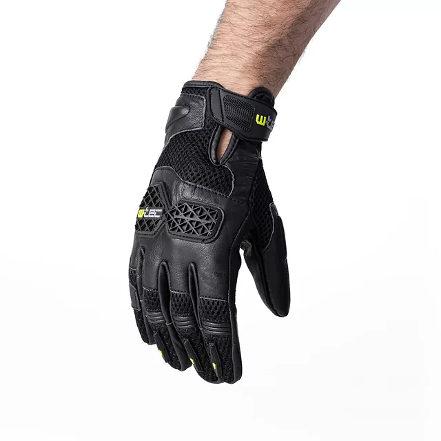 Rękawice motocyklowe W-TEC Kosor ∙ skórzane z protektorami tpu ∙ przewiewna mesh ∙ wzmocniona dłoń ∙ zapięcie na rzep - Czarny