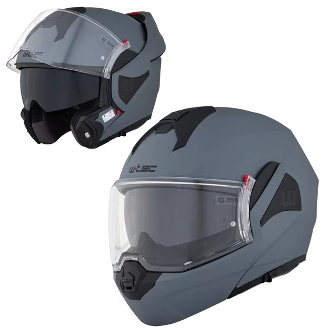 Kask motocyklowy szczękowy W-TEC Sabron P/J ∙ blenda przeciwsłoneczna ∙ system wentylacji ∙ wyjmowana wyściółka - Biała perła - Nardo Grey