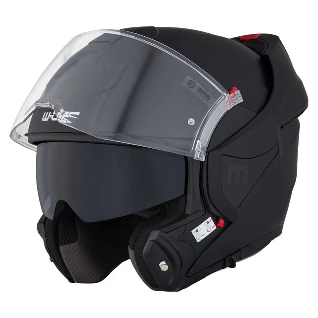 Kask motocyklowy szczękowy W-TEC Sabron P/J ∙ blenda przeciwsłoneczna ∙ system wentylacji ∙ wyjmowana wyściółka - Biała perła