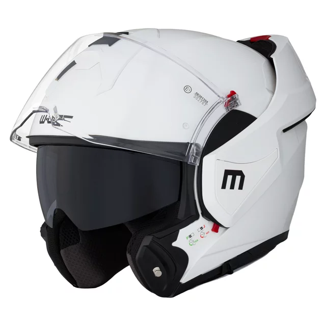Kask motocyklowy szczękowy W-TEC Sabron P/J ∙ blenda przeciwsłoneczna ∙ system wentylacji ∙ wyjmowana wyściółka - Biała perła