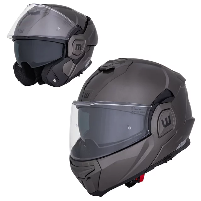Kask motocyklowy szczękowy W-TEC Zoroz P/J ∙ wizjer pinlock ∙ osłona przeciwsłoneczna ∙ wentylacja - Błyszczący trójkolorowy - Metaliczny szary