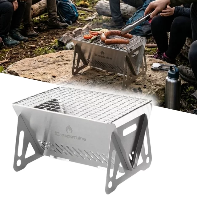 Przenośny składany grill inSPORTline Cardbeq ∙ stal nierdzewna ∙ 656 g ∙ na kemping ∙ z pokrowcem
