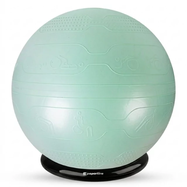 Piłka gimnastyczna inSPORTline Stretch Ball 65 cm ∙ z podstawą BallBase ∙ wypustki masujące ∙ nośność 200 kg ∙ piktogramy ćwiczeń - Czarny - Miętowy