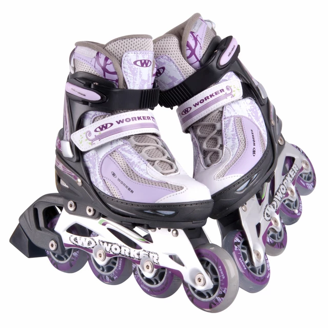 Rolki rekreacyjne damskie WORKER Perleta regulowane ∙ rama aluminium ∙ kółka kauczukowe ∙ Quicklace + MicroLock ∙ nośność 100 kg