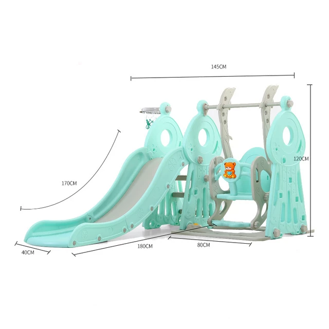 Zjeżdżalnia multifunkcyjna inSPORTline Swingslide 4w1 ∙ z huśtawką i koszem ∙ miś z muzyką ∙ regulowana wysokość ∙ max 40 kg ∙ HDPE ∙ bezpieczna