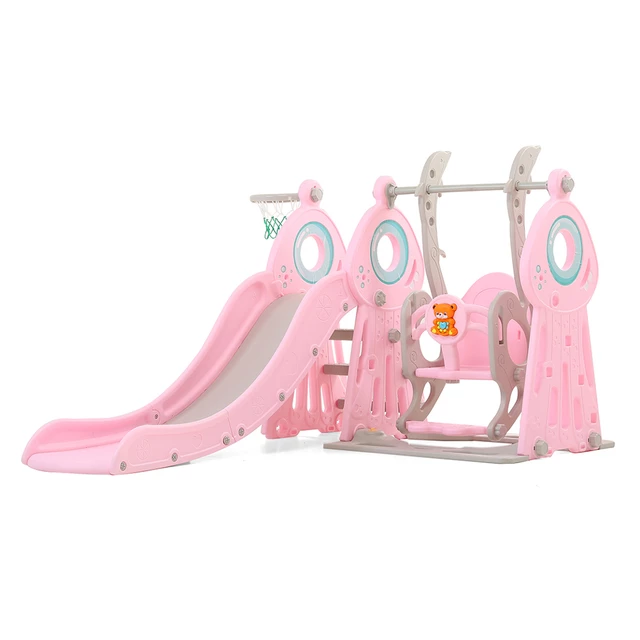 Zjeżdżalnia multifunkcyjna inSPORTline Swingslide 4w1 ∙ z huśtawką i koszem ∙ miś z muzyką ∙ regulowana wysokość ∙ max 40 kg ∙ HDPE ∙ bezpieczna