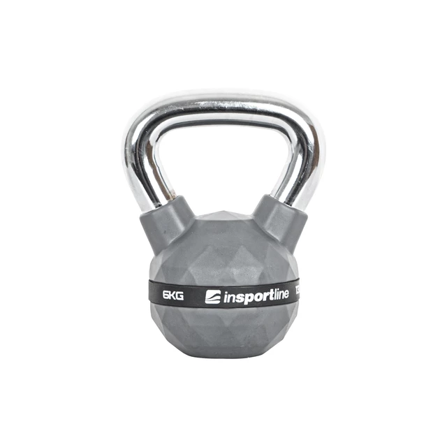 Hantle gumowane inSPORTline Ketlebel PU 2-20 kg ∙ powłoka poliuretanowa ∙ chromowany uchwyt ∙ płaska podstawa