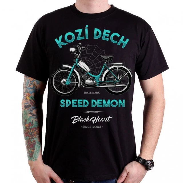 Koszulka T-shirt motocyklowy BLACK HEART Kozí dech - Czarny - Czarny