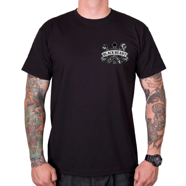 T-shirt Black Heart Respect Tradition ∙ 100% bawełna ∙ krótkie rękawy ∙ okrągły dekolt ∙ rebeliancki nadruk ∙ dla motocyklistów - Czarny