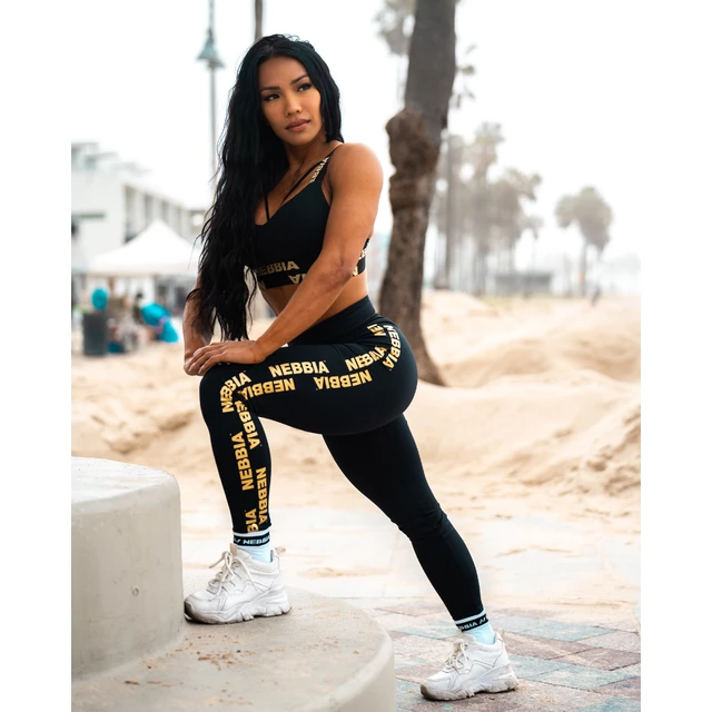 Damskie legginsy z wysokim stanem Nebbia INTENSE Iconic 834 - Black/Gold