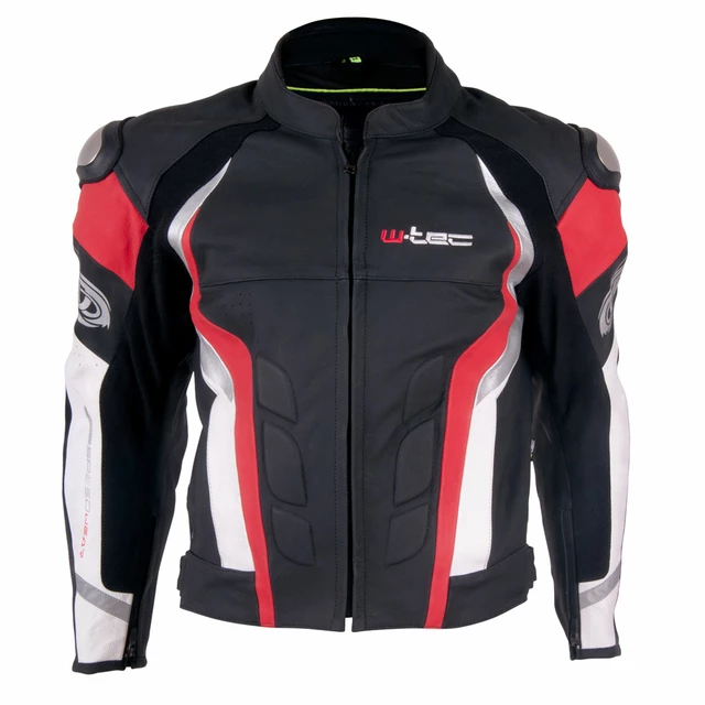 Męska skórzana kurtka motocyklowa W-TEC Velocity - Czarny-fluo - Czarno-czerwony