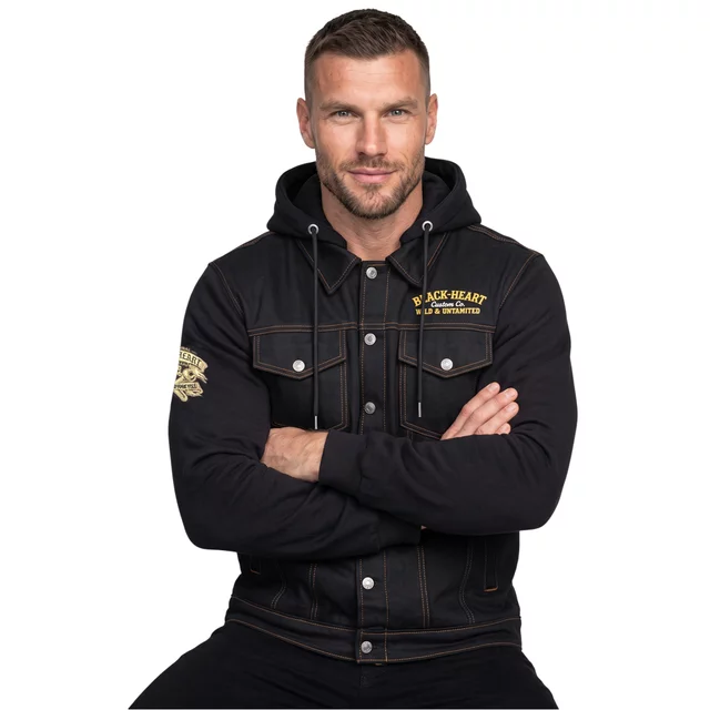 Kurtka motocyklowa W-TEC Black Heart Reeftor ∙ jeansowa ∙ kieszenie na ochraniacze pleców ∙ odpinany kaptur ∙ podszewka ∙ dresowe rękawy