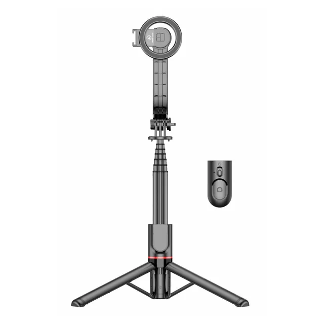 Teleskopowy statyw Apexel MagSafe ∙ selfie stick z pilotem ∙ długość max 104 cm ∙ mocowanie cold shoe ∙ lekki 180 g ∙ aluminiowy