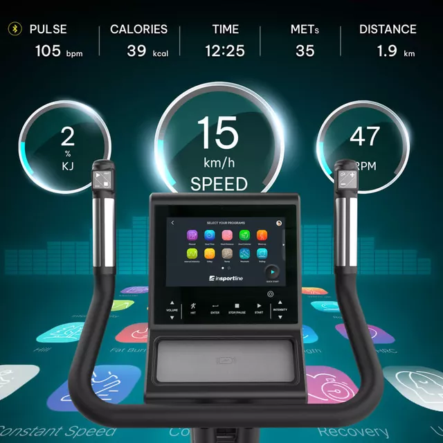 Profesjonalny rower treningowy inSPORTline Velocer UB ∙ ekran TFT LCD 10,1" ∙ nośność 150 kg ∙ 24 programy ∙ elektromagnetyczny ∙ aplikacje mobilne