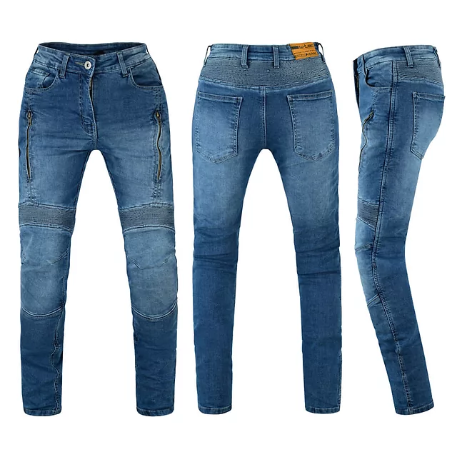 Damskie jeansy motocyklowe W-TEC Arikaro Lady ∙ norma EN 17092 AA ∙ wyjmowane ochraniacze CE ∙ system AirVent - Niebieski