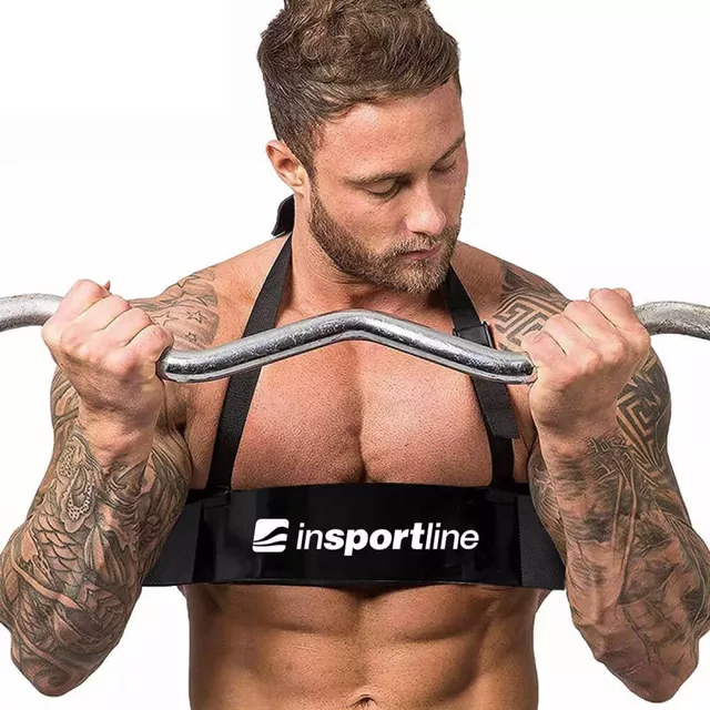 Pas usztywniający do ćwiczeń bicepsów (Blaster) inSPORTline Bicipi ∙ blokada łokci ∙ regulowany pas 64 cm ∙ pianka EVA - Czarny