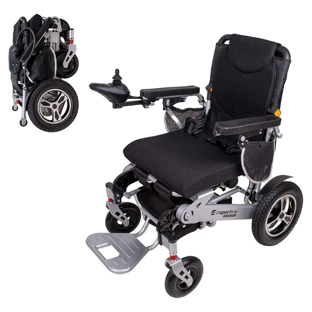 Składany wózek elektryczny / inwalidzki inSPORTline Hawkie II ∙ 700 W (2×350 W) ∙ sterowanie joystickiem ∙ lekka konstrukcja - Srebrny