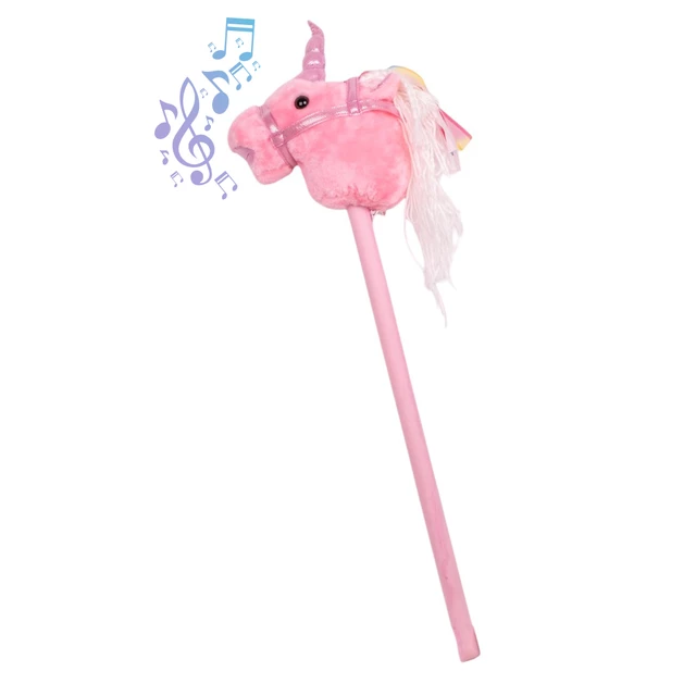 Konik na kiju hobby horse inSPORTline Garanito ∙ jednorożec różowy ∙ odtwarza dźwięki ∙ miękki mikropolar ∙ lekki 350 g - Biały - Różowy