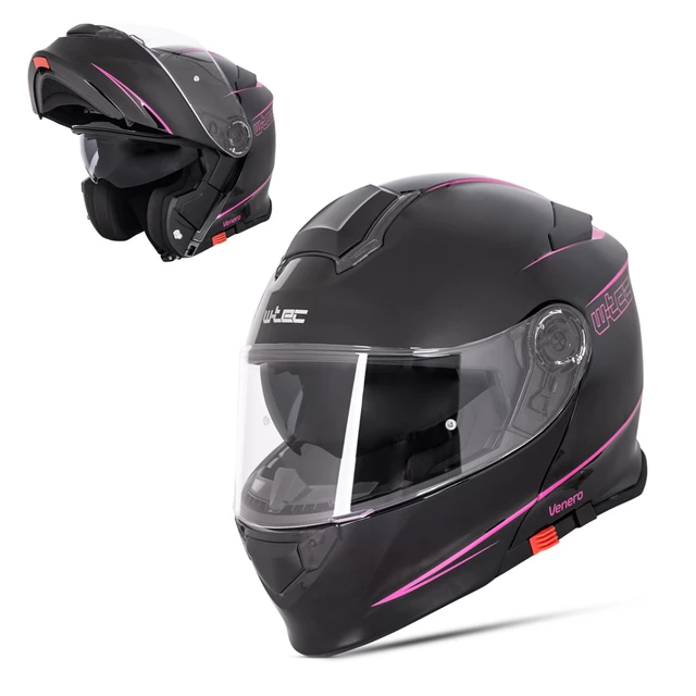 Kask motocyklowy szczękowy z blendą W-TEC Venero - Błyszczący czarno-neonowy żółty - Rosanero