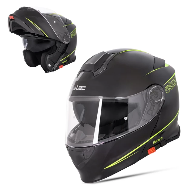 Kask motocyklowy szczękowy z blendą W-TEC Venero - Błyszczący czarno-neonowy żółty - Błyszczący czarno-neonowy żółty