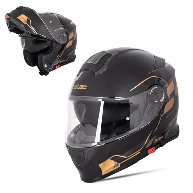 Kask motocyklowy szczękowy z blendą W-TEC Venero - Błyszczący czarno-neonowy żółty - Glossy Black-Gold