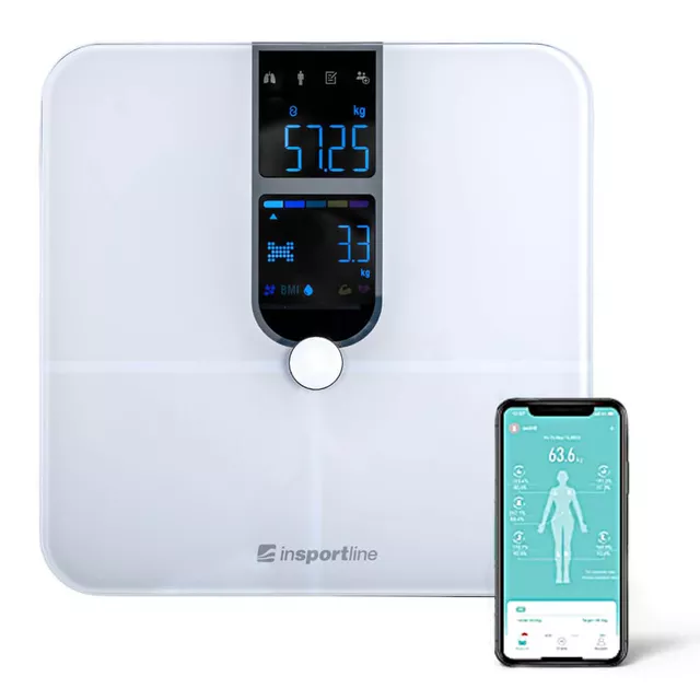 Waga diagnostyczna łazienkowa inSPORTline Syncale 100 ∙ smart ∙ 17 parametrów ciała ∙ puls na wadze ∙ Bluetooth Fitdays ∙ nośność 180 kg