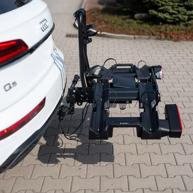 Bagażnik rowerowy na hak inSPORTline Trekan 2 Elektro ∙ na 2 rowery ∙ do e-bike ∙ nośność 60 kg ∙ odchylany ∙ platforma