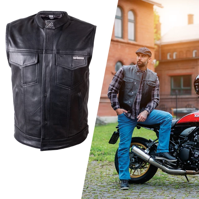 Skórzana kamizelka motocyklowa W-TEC Delasola - Czarny - Czarny