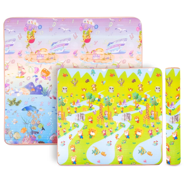 Zwijana mata dziecięca inSPORTline Lhotino 200x180x1,5 cm ∙ dwustronna ∙ pianka EPE ∙ antypoślizgowa ∙ z motywem ∙ bezpieczna EN 71 - Puzzle/Morze - Rzeka/Ocean