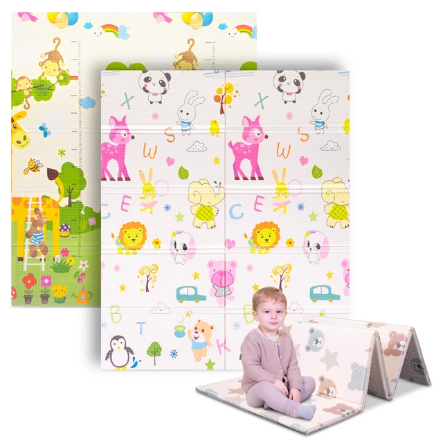 Składana mata dla dziecka inSPORTline Michlino 180x160x1,2 cm ∙ z motywem ∙ pianka XPE ∙ antypoślizgowa ∙ certyfikat EN 71 ∙ torba w zestawie - Góry/Góry Niedźwiedzie - Zwierzęta abc/Zwierzęta łąka