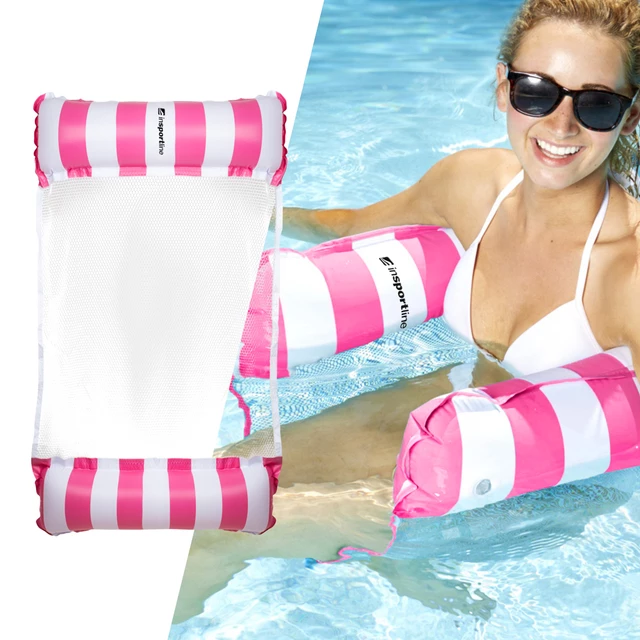 Pompowany materac leżak basenowy inSPORTline WaveBed ∙ nośność 90 kg ∙ PVC i siatka ∙ pompka w zestawie ∙ zawory bezpieczeństwa - Różowy - Różowy