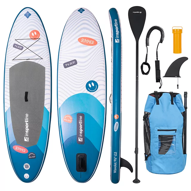 Paddleboard z akcesoriami deska SUP inSPORTline Wavelet 9'6" - Niebieski - Niebieski