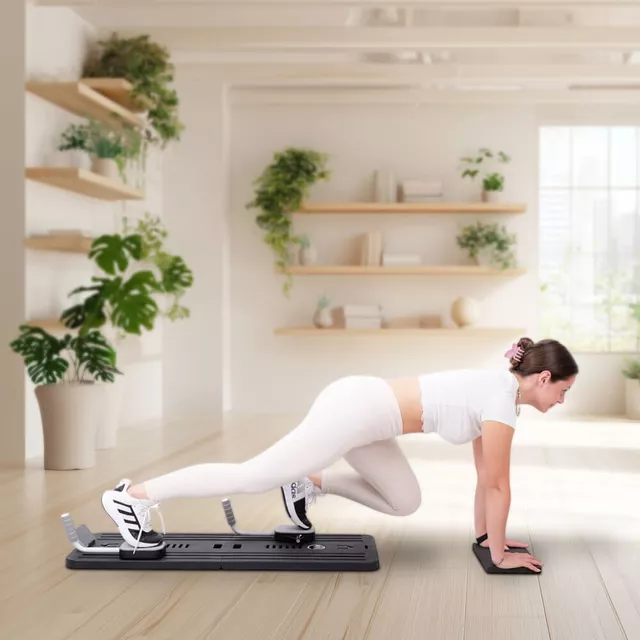 Reformer do pilatesu inSPORTline Trancer Basic ∙ antypoślizgowa deska ∙ składana konstrukcja ∙ stacja na telefon - Czarny
