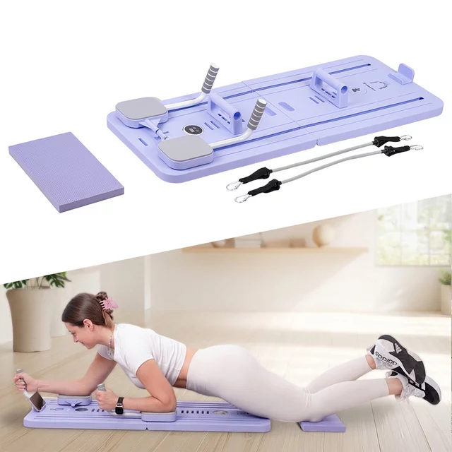 Reformer do pilatesu inSPORTline Trancer Basic ∙ antypoślizgowa deska ∙ składana konstrukcja ∙ stacja na telefon - Czarny - Fioletowy