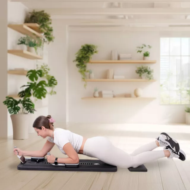 Reformer do pilatesu inSPORTline Trancer Basic ∙ antypoślizgowa deska ∙ składana konstrukcja ∙ stacja na telefon - Czarny