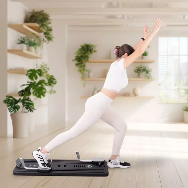 Reformer do pilatesu inSPORTline Trancer Basic ∙ antypoślizgowa deska ∙ składana konstrukcja ∙ stacja na telefon - Czarny