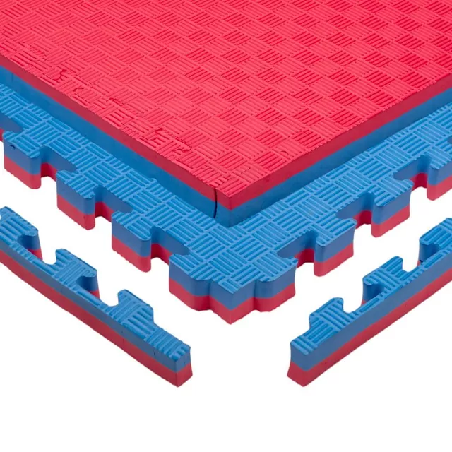 Mata puzzle fitness tatami na podłogę ochronna inSPORTline Malmeida 100x100x4 cm - czerwono-niebieski, wzór słomkowy - czerwono-niebieski, wzór 5 pasków