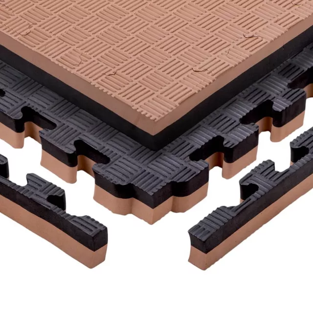 Mata puzzle fitness tatami na podłogę ochronna inSPORTline Malmeida 100x100x4 cm - czerwono-niebieski, wzór słomkowy - mousse mousse-czarny, wzór 5 pasków