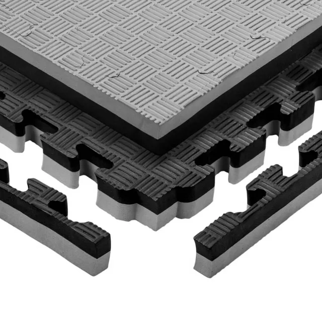 Mata puzzle fitness tatami na podłogę ochronna inSPORTline Malmeida 100x100x4 cm - czerwono-niebieski, wzór słomkowy - szaro-czarny, wzór 5 pasków