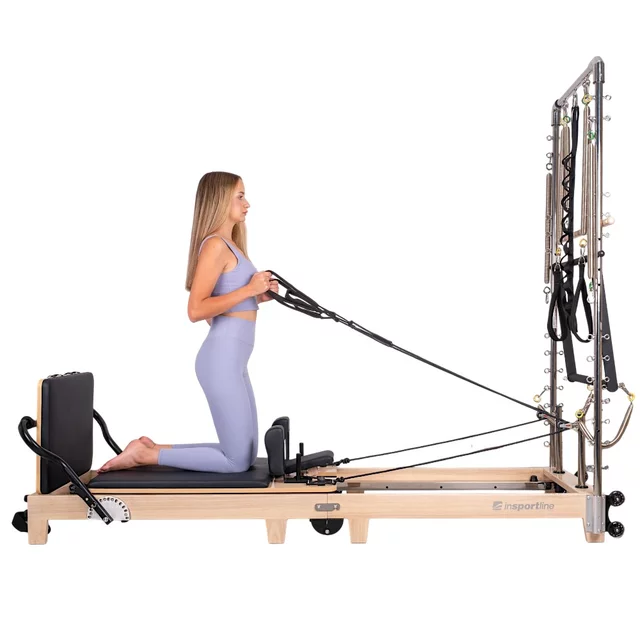 Reformer do pilatesu inSPORTline Driftaler ∙ nośność 120 kg ∙ rama dębowa ∙ składana ∙ z boxem w zestawie
