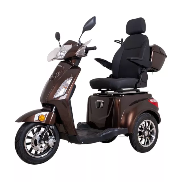 Trójkołowy wózek elektryczny inSPORTline Zorica Deluxe ∙ hamulec elektromagnetyczny ∙ 3 tryby prędkości ∙ zasięg 45 km - Bordowy - Brązowy