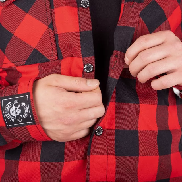 Koszula flanelowa męska motocyklowa W-TEC Black Heart Respector II - Czerwono-czarny
