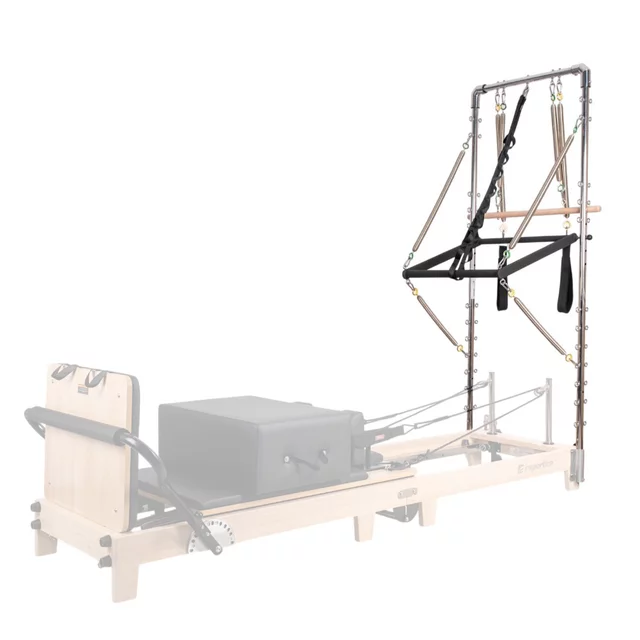 Wieża do reformera Pilates inSPORTline Driftaler ∙ nośność 100 kg ∙ drewniany drążek roll-down ∙ 8 sprężyn ∙ uchwyt V ∙ 53 oczka