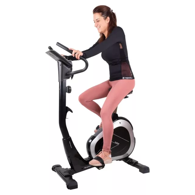 Rower treningowy magnetyczny inSPORTline Klegan ∙ cicha praca ∙ 8 poziomów obciążenia ∙ regulacja siodełka i kierownicy ∙ czujniki tętna ∙ Bluetooth - Czarno-srebrny