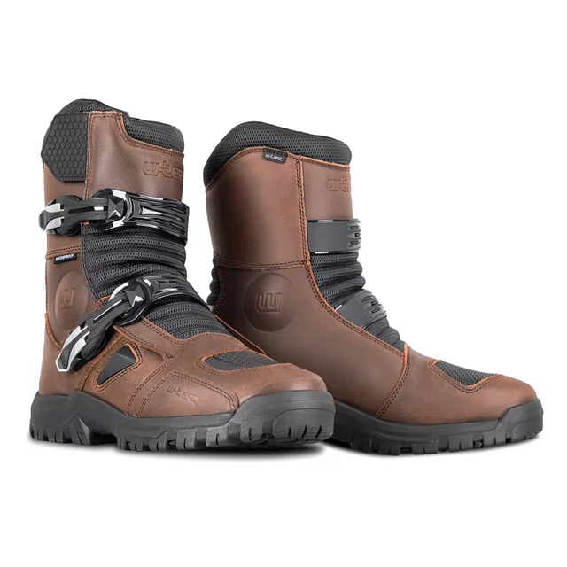 Buty motocyklowe W-TEC Lougamax CE ∙ skóra naturalna ∙ certyfikat CE ∙ wodoodporne ∙ ochraniacze kostek - Czarny - Brązowy