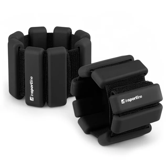 Obciążniki fitness na kostki i nadgarstki inSPORTline Brace 2x1,5 kg ∙ silikonowe ∙ regulowane obciążenie ∙ z rzepem - Czarny