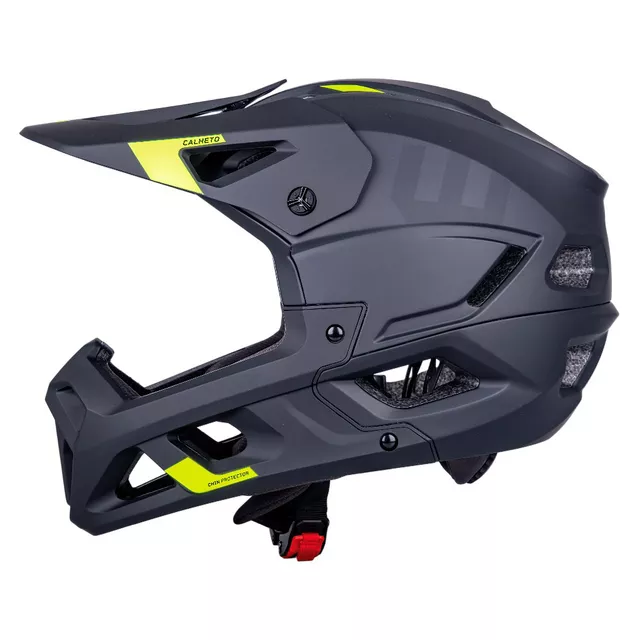 Kask downhillowy full face W-TEC Calheto ∙ odpinany regulowany daszek ∙ wentylacja 16 otworów ∙ wyjmowana wyściółka - Black Neon