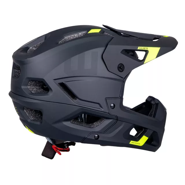 Kask downhillowy full face W-TEC Calheto ∙ odpinany regulowany daszek ∙ wentylacja 16 otworów ∙ wyjmowana wyściółka - Black Neon