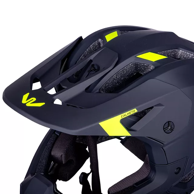 Kask downhillowy full face W-TEC Calheto ∙ odpinany regulowany daszek ∙ wentylacja 16 otworów ∙ wyjmowana wyściółka - Black Neon