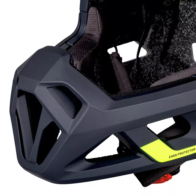 Kask downhillowy full face W-TEC Calheto ∙ odpinany regulowany daszek ∙ wentylacja 16 otworów ∙ wyjmowana wyściółka - Black Neon
